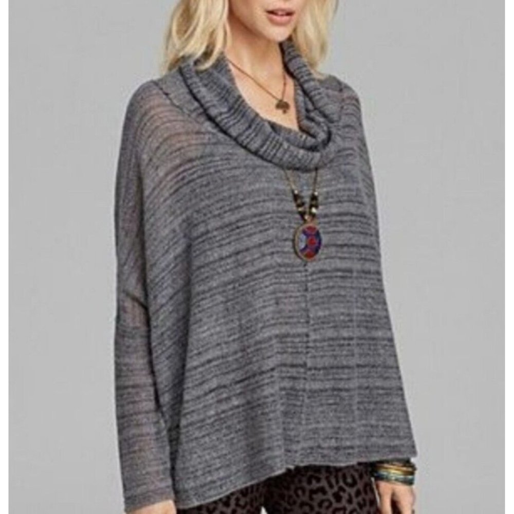 Free People Gray Boho Banana Split Cowl‎ Neck Slouchy Wool Blend Sweater Large